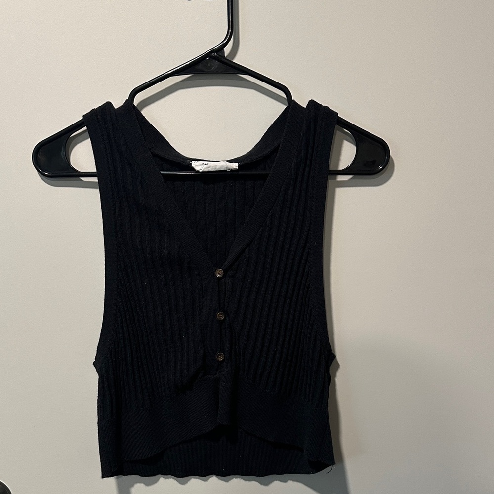 Double Zero Black Ribbed Crop Top